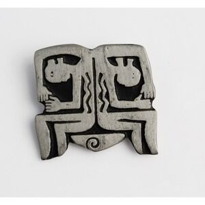 Vintage Alice Seely Dancer Couple Brooch Modernist Pewter Y2K